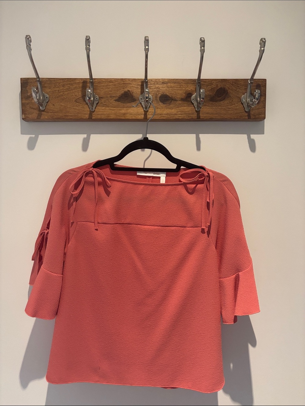 See By Chloe Coral Tie-Shoulder Peasant Blouse